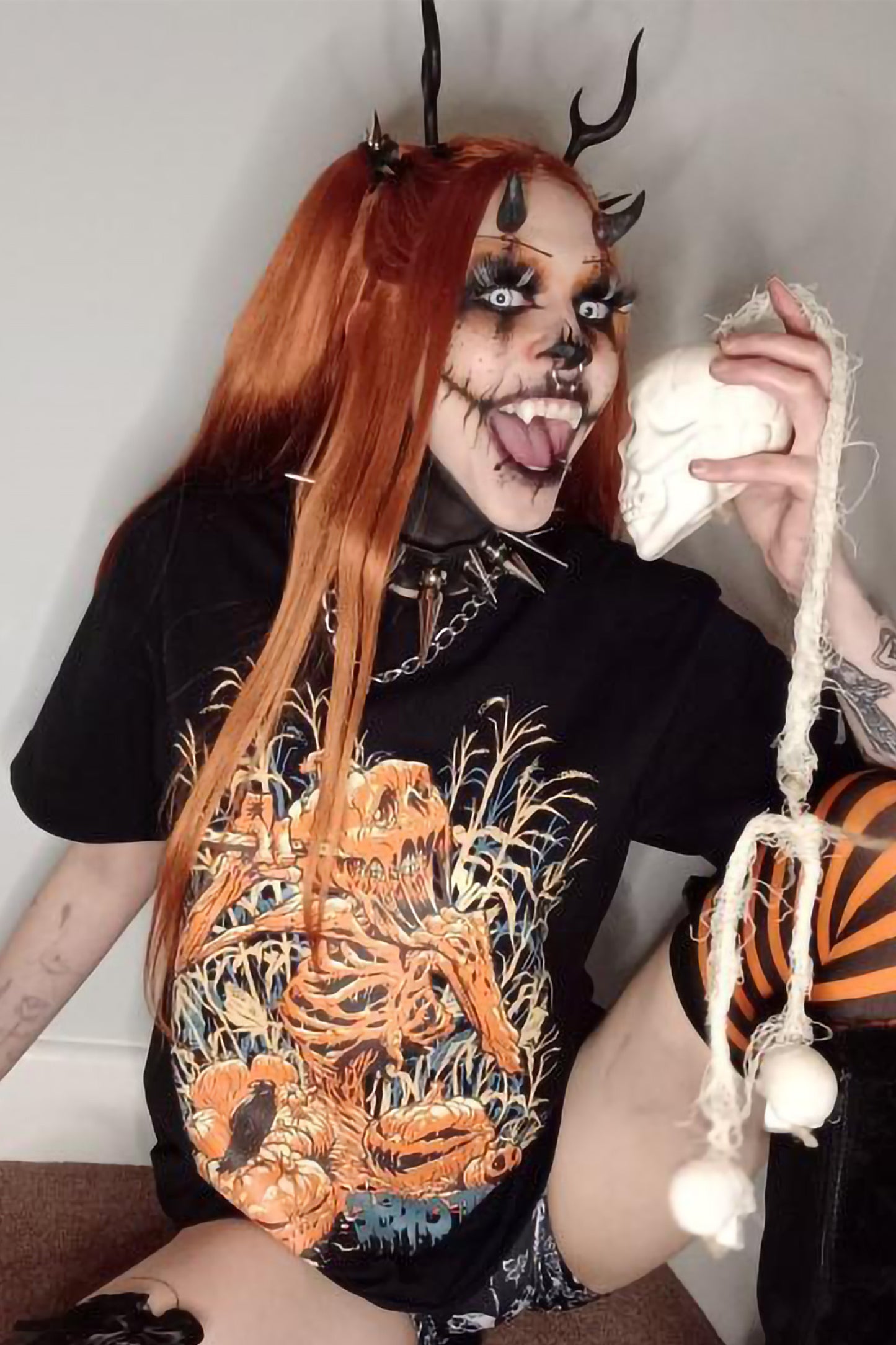 Pumpkin Head Unisex Black T-Shirt