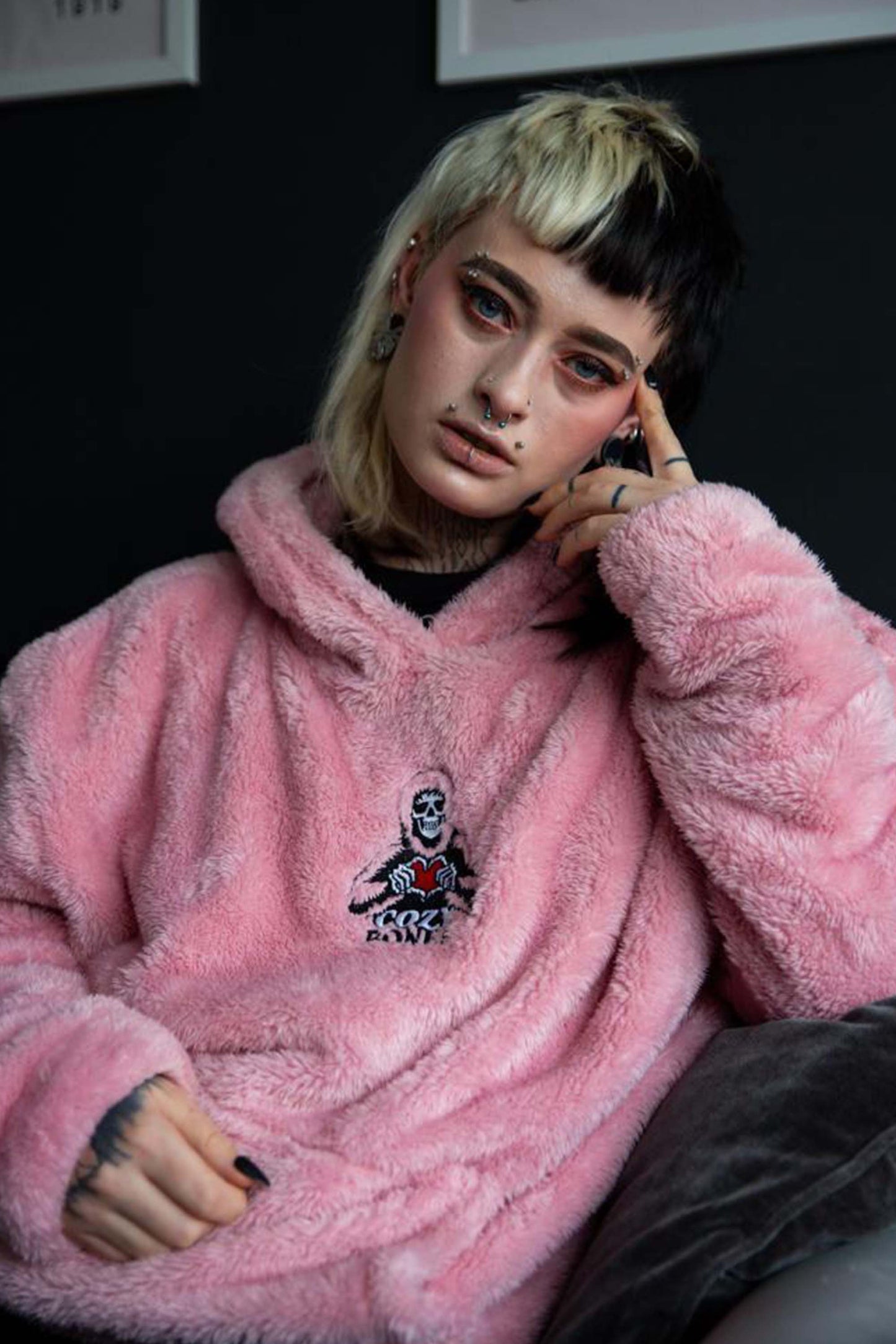 Cozy Bones Unisex Blush Pink Fluffy Fleece Hoodie