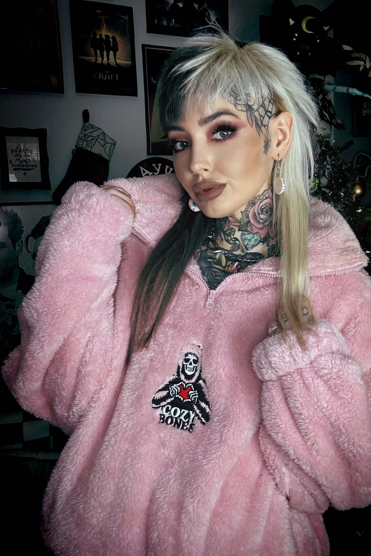 Cozy Bones Unisex Blush Pink Fluffy Quarter Zip Fleece