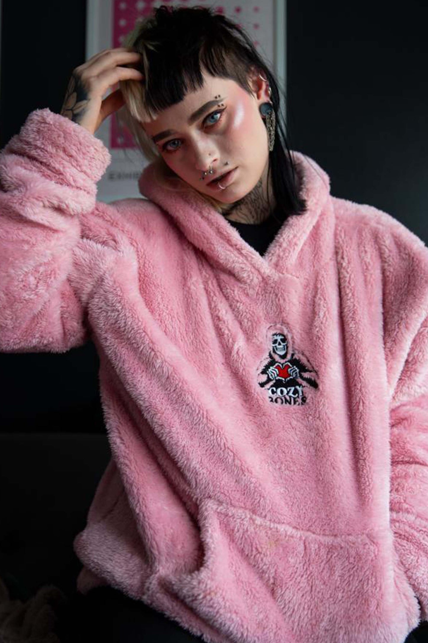 Cozy Bones Unisex Blush Pink Fluffy Fleece Hoodie