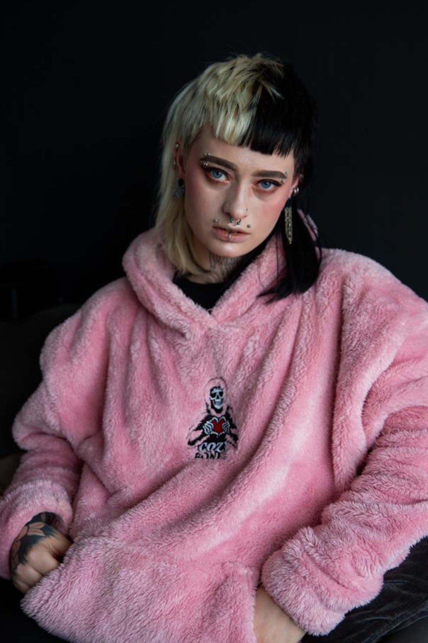 Cozy Bones Unisex Blush Pink Fluffy Fleece Hoodie