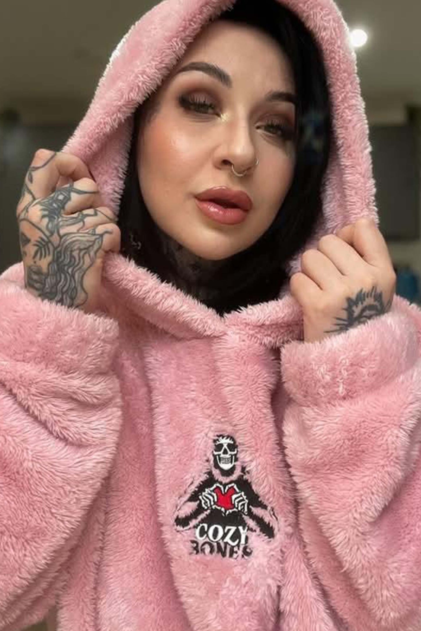Cozy Bones Unisex Blush Pink Fluffy Fleece Hoodie