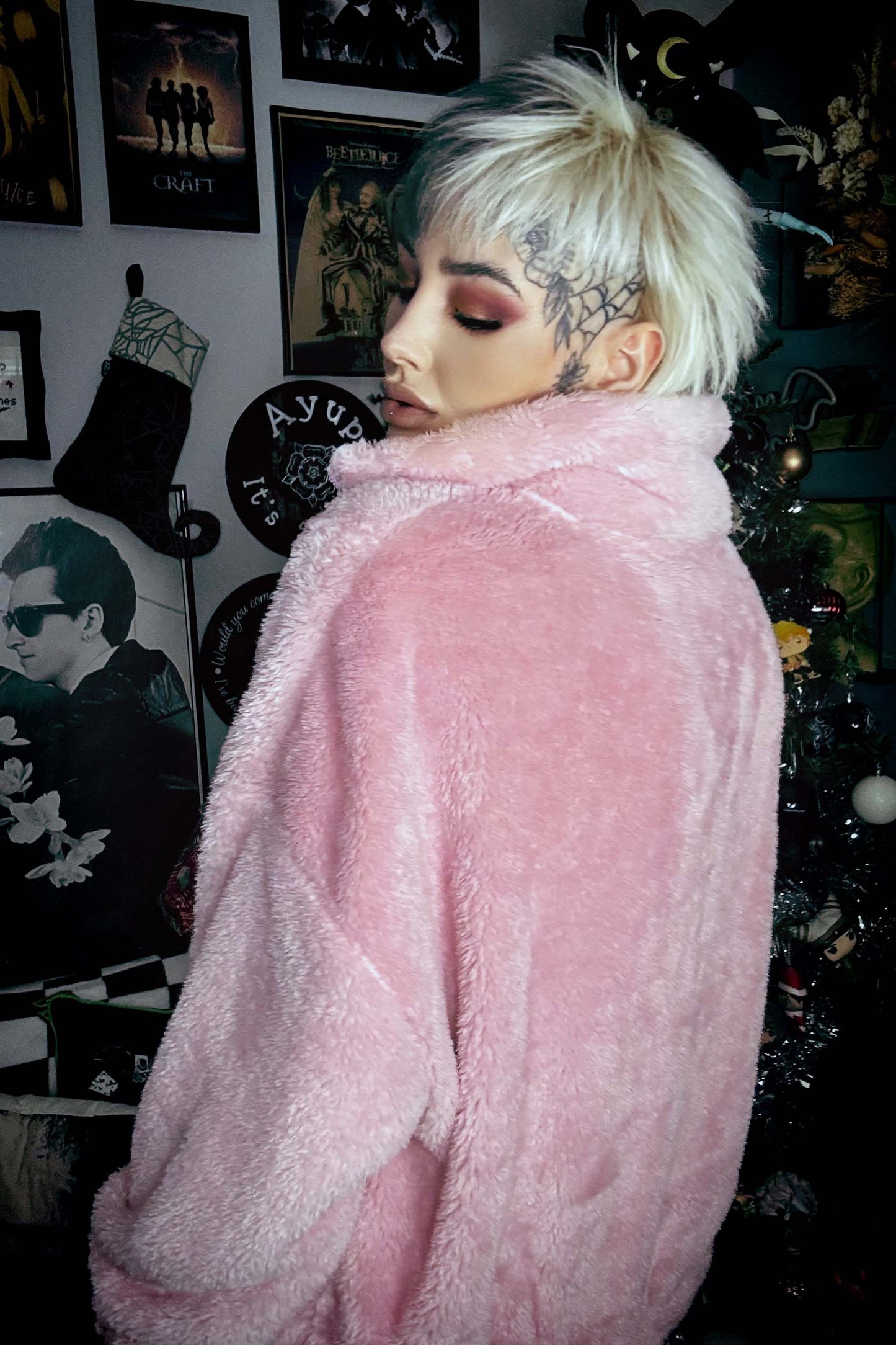 Cozy Bones Unisex Blush Pink Fluffy Quarter Zip Fleece