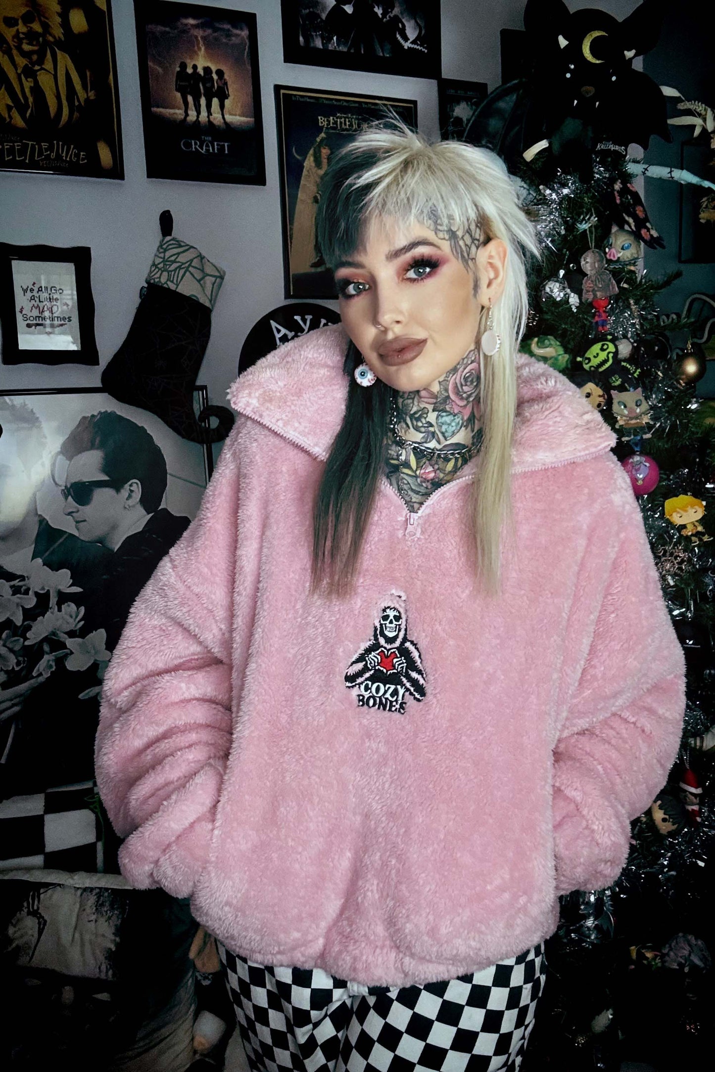 Cozy Bones Unisex Blush Pink Fluffy Quarter Zip Fleece