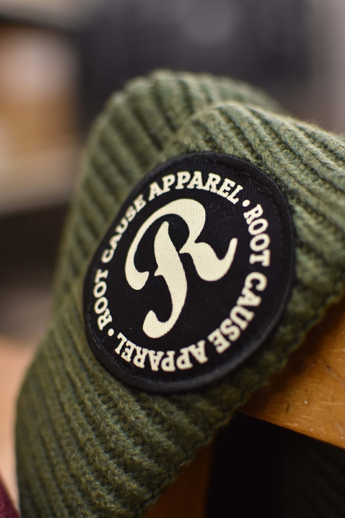 Root Cause Olive Green Patch Beanie