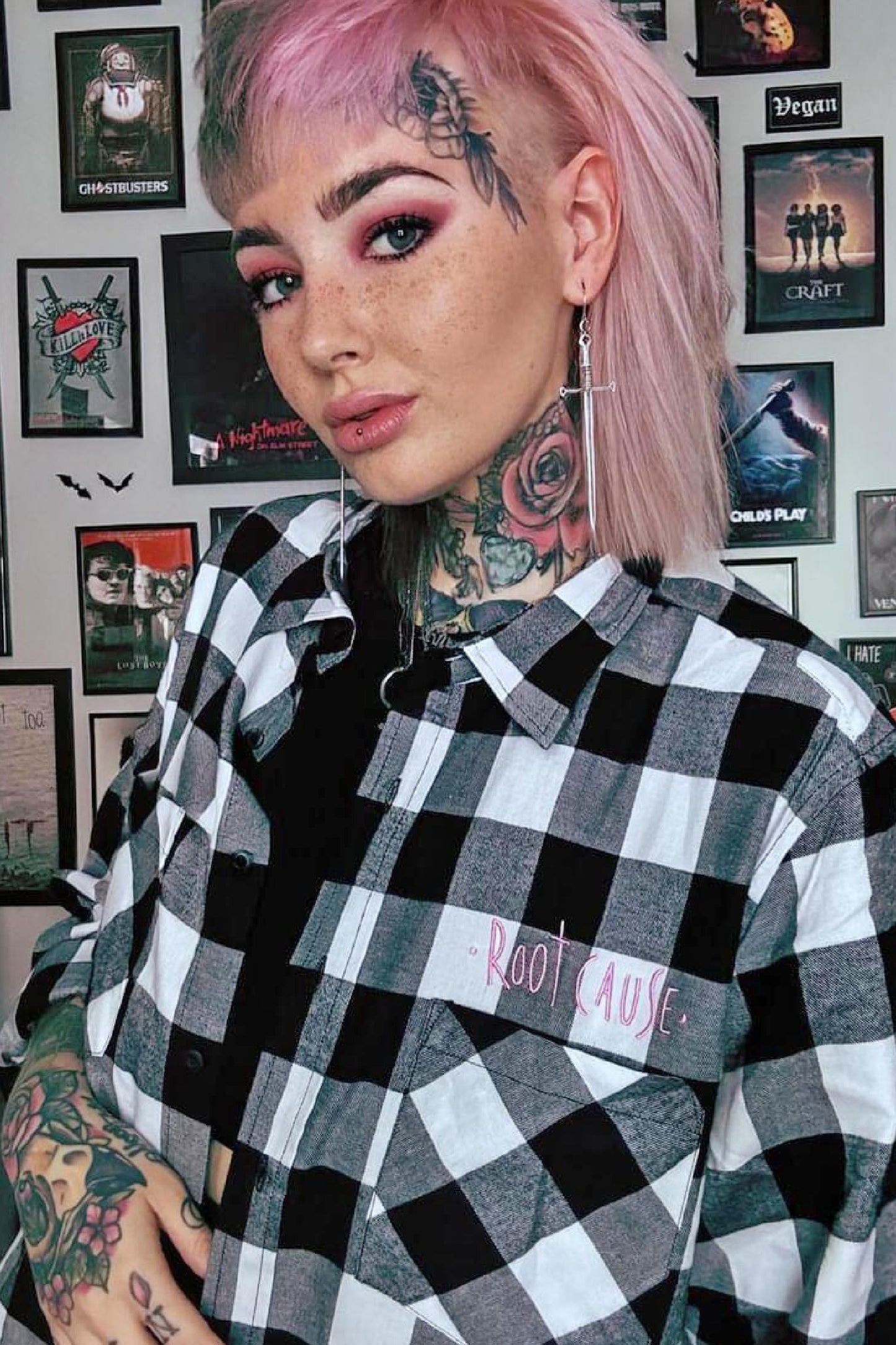 Root Cause Checked Flannel Shirt White & Black