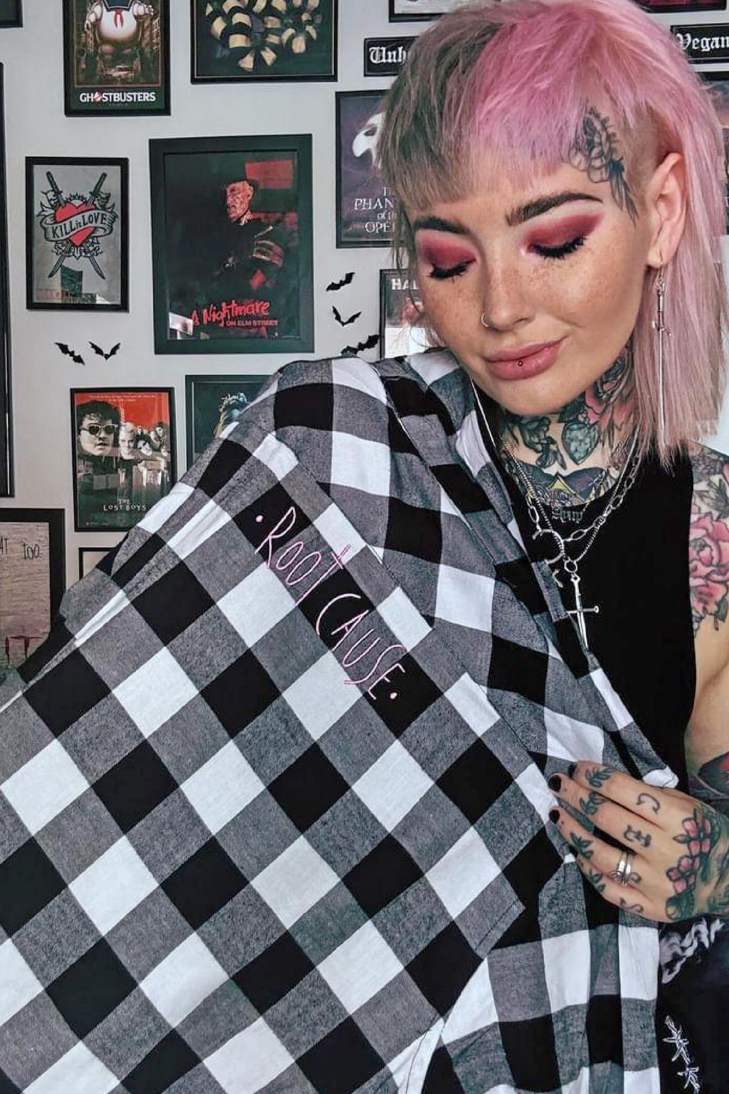 Root Cause Checked Flannel Shirt White & Black