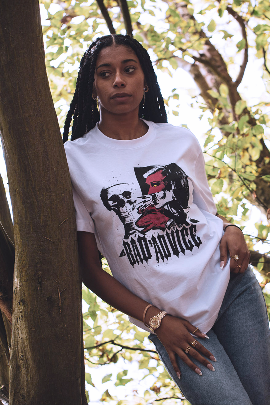 Root Cause Bad Advice Unisex White, Organic Cotton T-Shirt