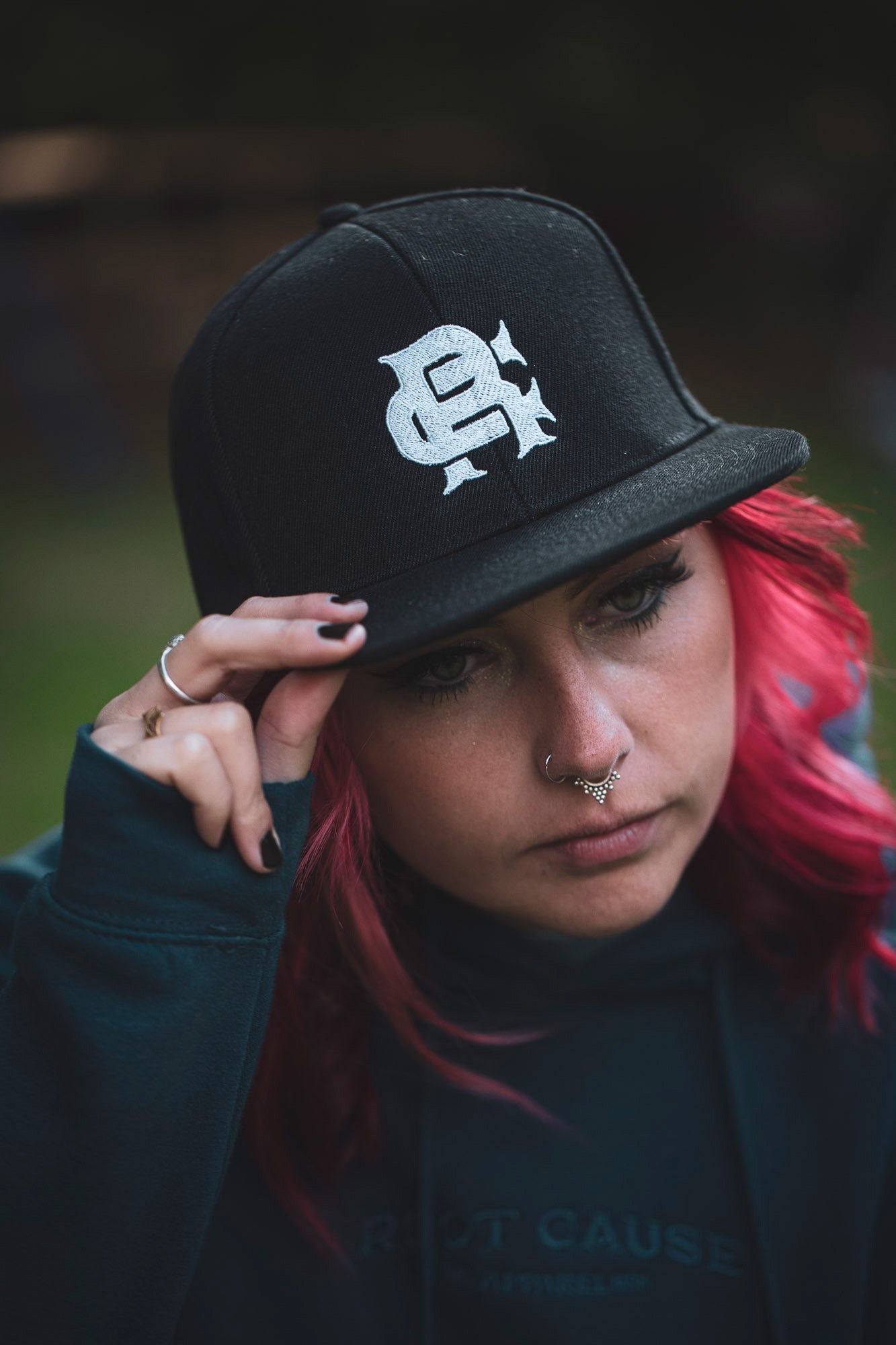 Root Cause Branded White on Black Snapback Cap