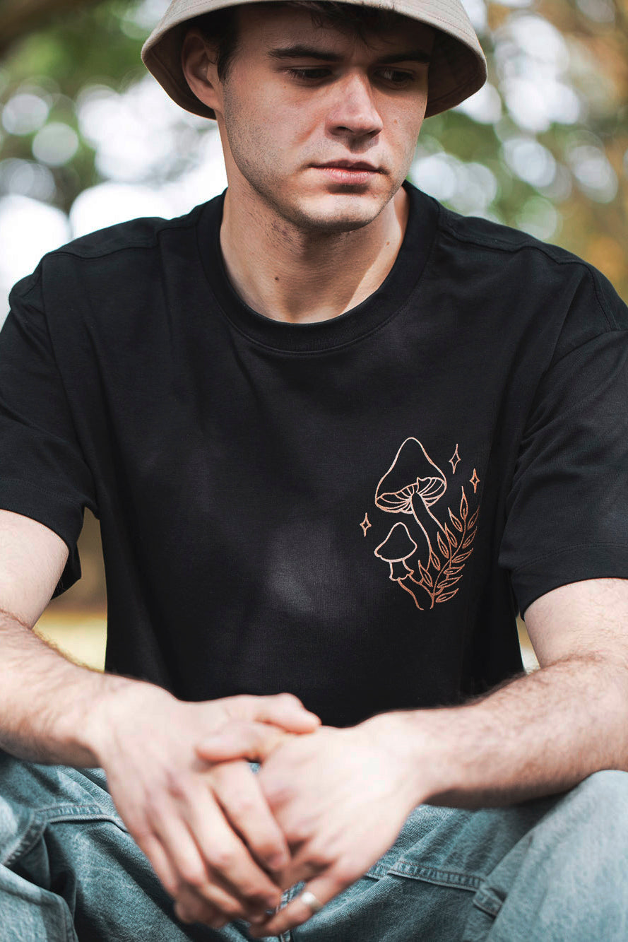 Root Cause Shimmer Shroom Black Organic Cotton Unisex T-Shirt