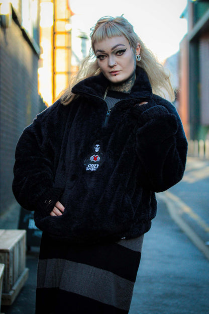 Cozy Bones Unisex Black Fluffy Quarter Zip Fleece