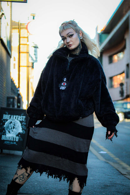 Cozy Bones Unisex Black Fluffy Quarter Zip Fleece