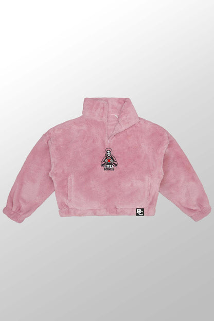 Cozy Bones Unisex Blush Pink Fluffy Quarter Zip Fleece