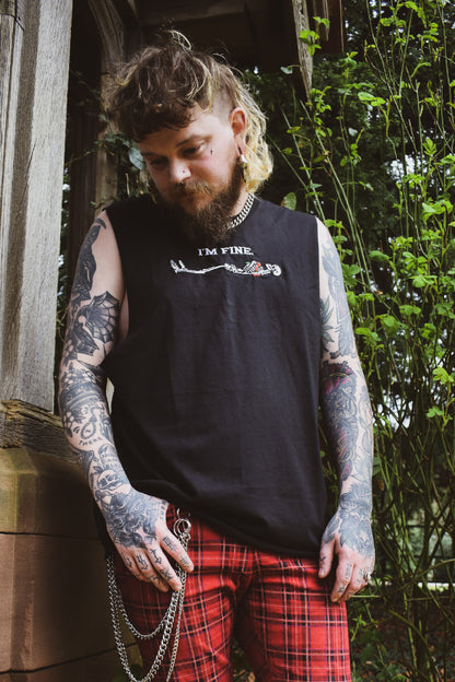 I'm Fine Slashed Armhole Vest
