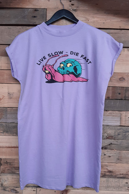 Live Slow Extended Shoulder T Shirt Dress