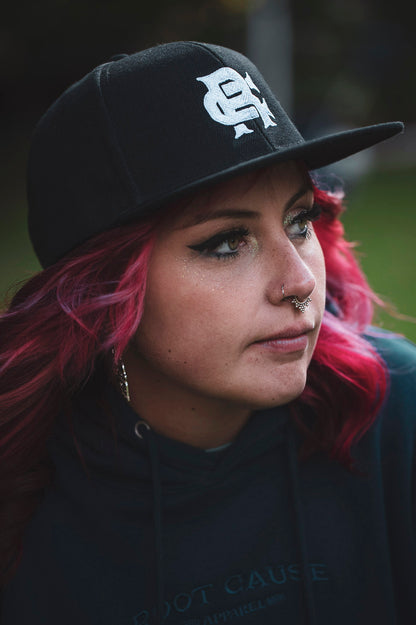 Root Cause Branded White on Black Snapback Cap