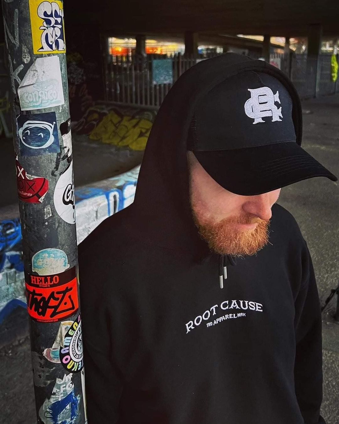 Root Cause Branded Black Trucker Cap