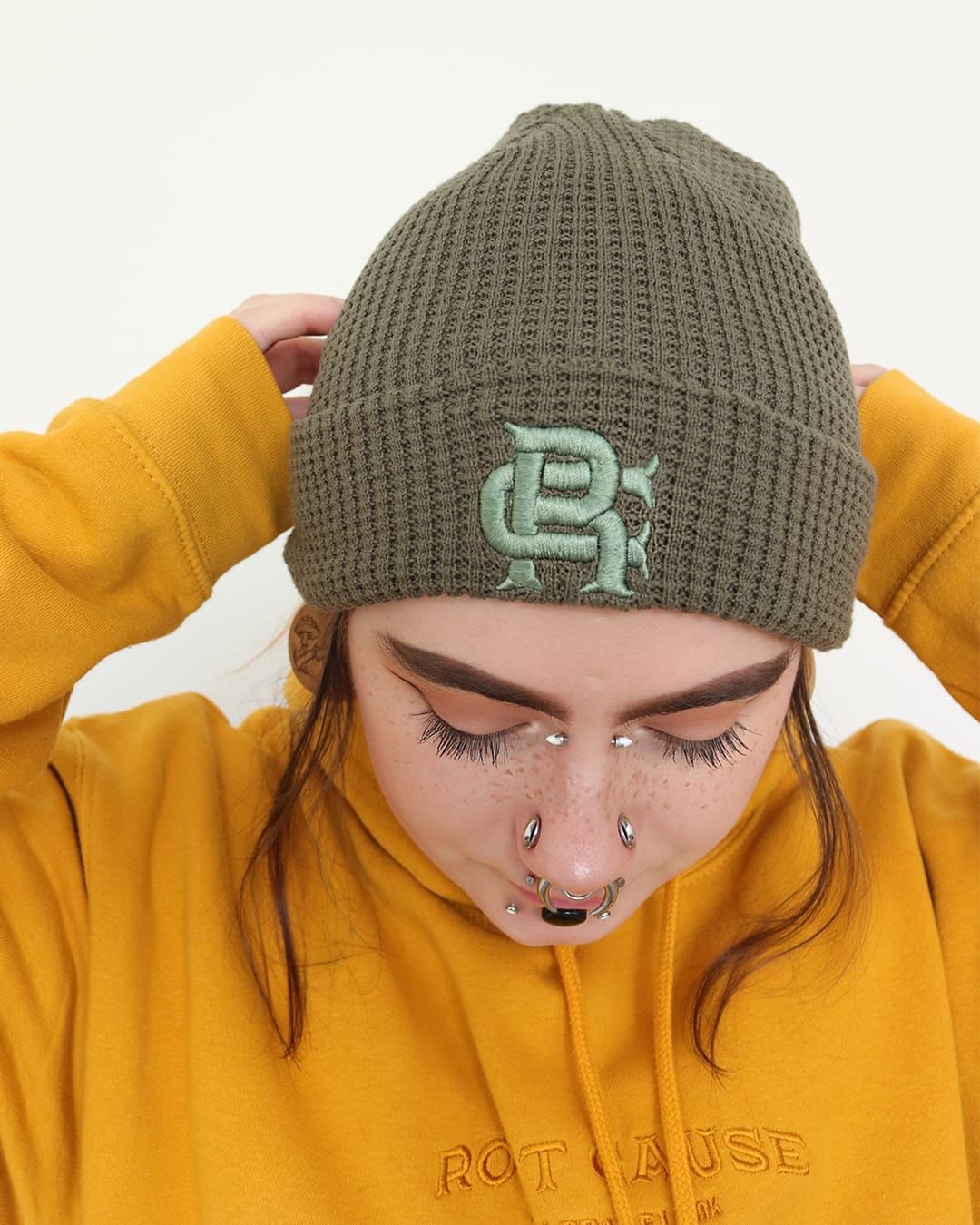 Root Cause Olive Green Waffle Beanie